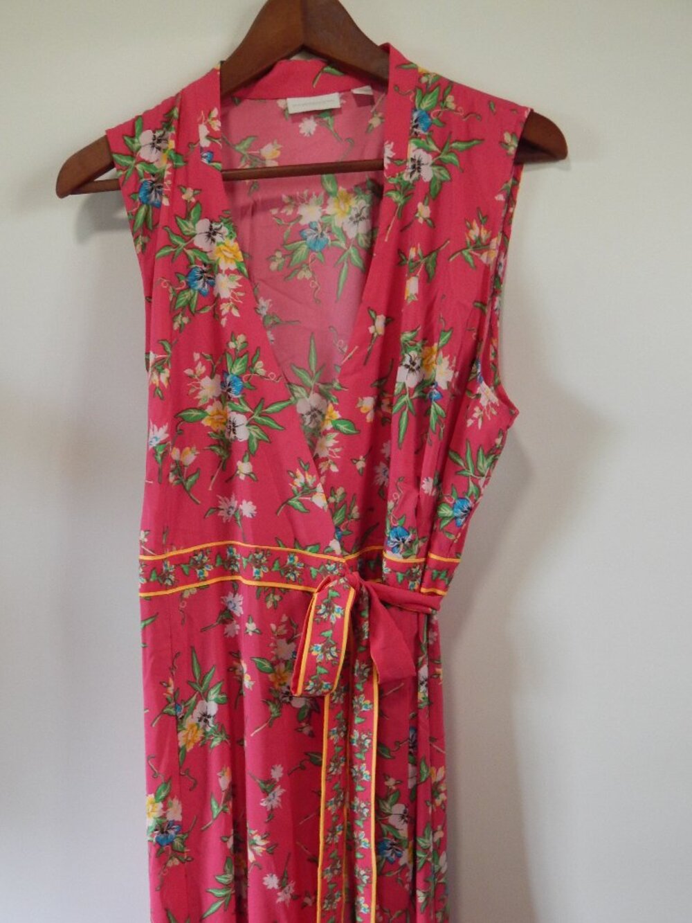New York & Company Pink Floral Wrap Maxi Dress Large